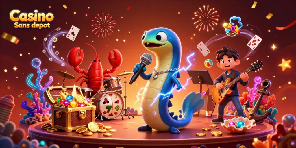 Visuel captivant du Casino Sans depot avec un anguille DJ, impressionnant en plein concert.